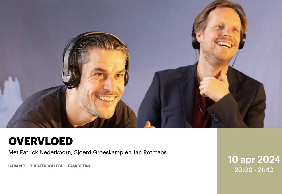 Morgen! Samen met @pnederkoorn spelen we #Overvloed in het Oude @LuxorTheater in Rotterdam. Na afloop een gesprek met @janrotmans . Het wordt kiezen wat we wel en niet bespreken want hij heeft zo veel te vertellen! Tof wordt het sowieso. luxortheater.nl/programma/6303…