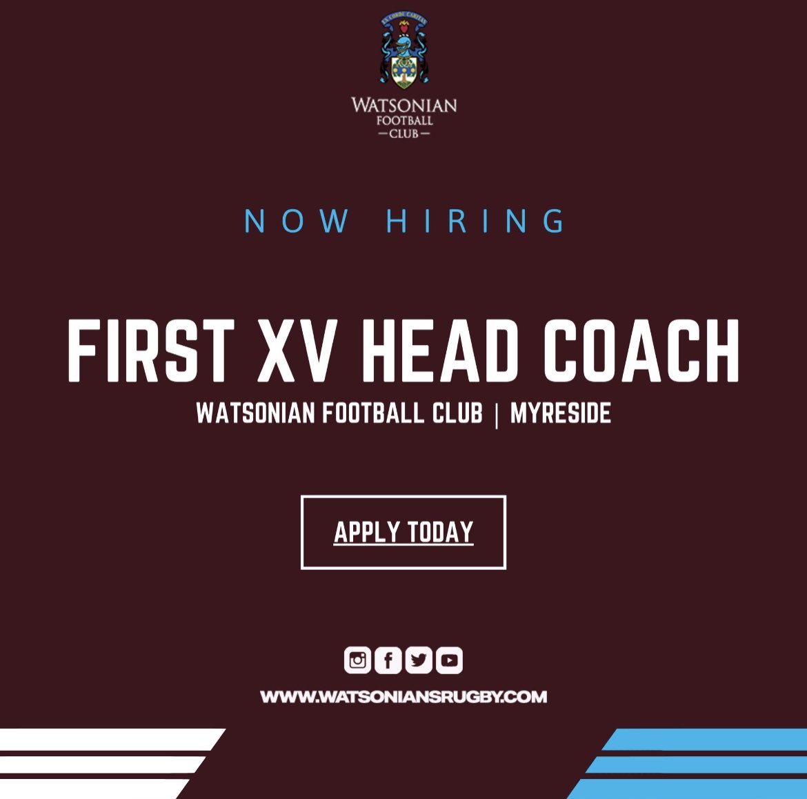 Interested in taking the next step in your rugby career? As the club prepares for the Premiership next season, we are on the hunt for a new 1XV Men’s Head Coach Full details can be found here: watsoniansheadcoach.my.canva.site Deadline: Monday 22 April