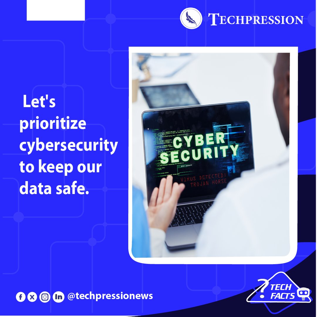 Did you know? Cybersecurity isn't just about protecting data, it's about safeguarding innovation. Stay one step ahead in the digital world. 💻🔒 #TechFacts #Techpressionews