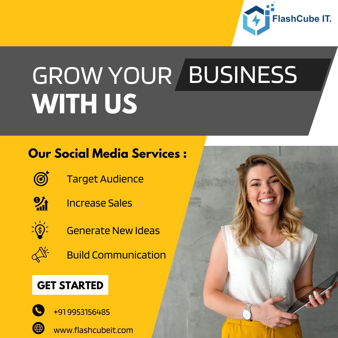 Grow your business with FlashCube IT. Social Media Services! Get started today and take your social media presence to the next level!  

#SocialMediaMarketing #GrowYourBusiness #IncreaseSales #TargetAudience #GenerateLeads #BuildCommunication #OnlinePresence #getstarted
