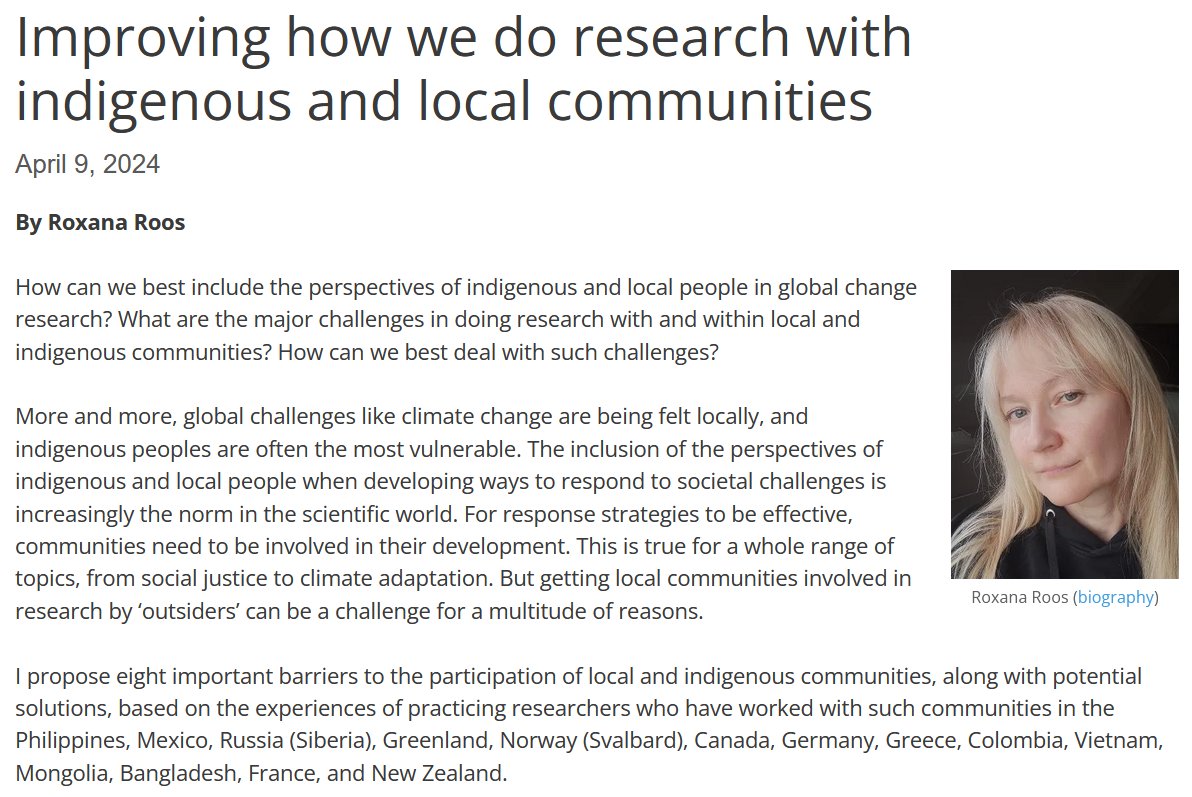 How can we best include the perspectives of indigenous and local people in #transdisciplinary global change research? Wonderful blog-post based on insights (nature.com/articles/s4159…) from the @SeMPER_Arctic project. @UUCopernicus @UUGeo @vitenskapsteori i2insights.org/2024/04/09/res…