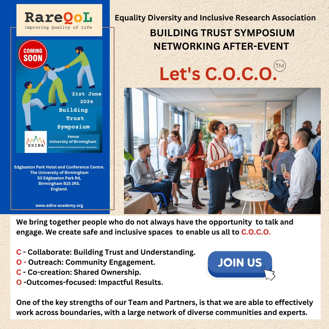 #EDIRA Let's COCO Tickets available THIS WEEK!!! Are you #researcher or #healthcare professional or working in the #pharma industry, looking to improve for collaboration with diverse and underserved communities and create impactful results? Join us at Building Trust Symposium