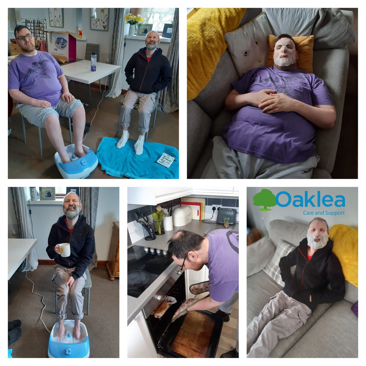 💓'Self care Sunday' you say Danielle🤔Yes this relaxing despatch just made it into the Oaklea nerve centre👍 Philip & Steve putting best feet forward for some TLC and facial or two💗 They're truly on a roll😋 #stepintosocialcare #Cumbria #kendal #southlakeland #socialcare #care