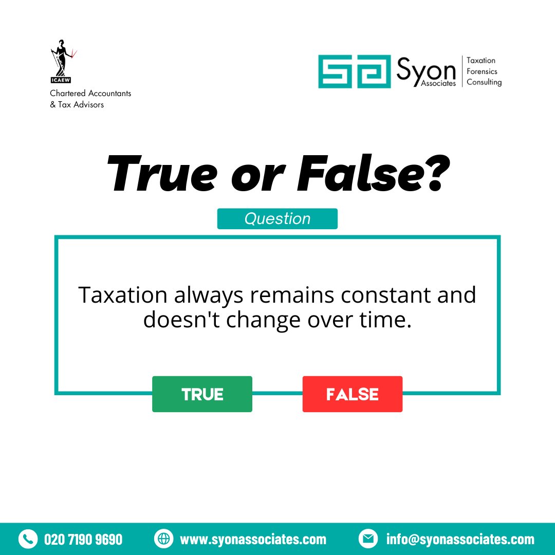 Taxation always remains constant and doesn't change over time.
Click here for complimentary consultation
syonassociates.com
#audits #accountingservices #tax #TaxPlanning #accountant #accountants #accountingservicesfirm  #businesstax #publicservice
#accountingservices