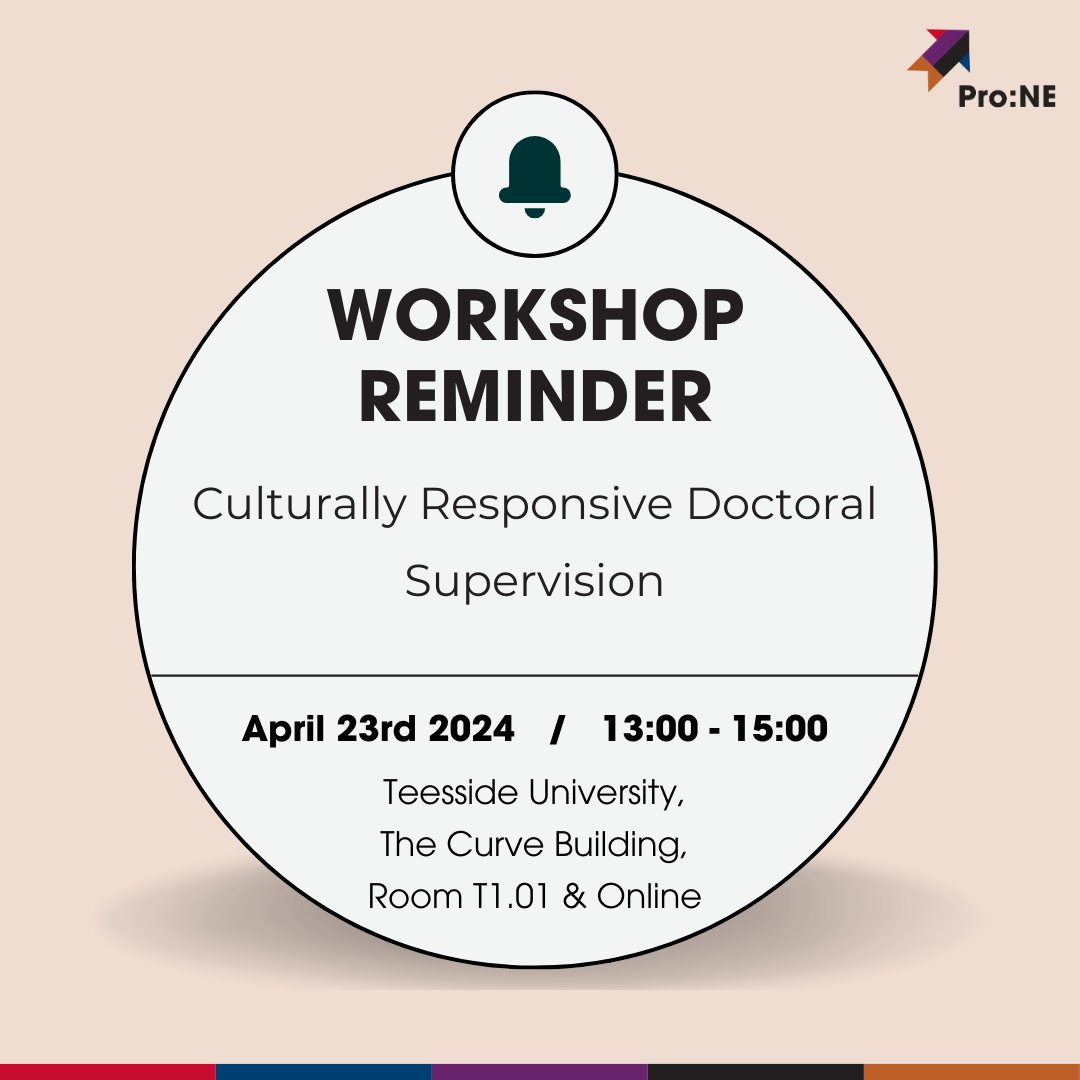Pro:NE Workshop Reminder!

Hybrid Workshop - Culturally Responsive Doctoral Supervision with Dr Judith Eberhardt and Dr Jonathan Ling

📆23rd April 2024
⏰13:00 – 15:00
📍Teesside University, The Curve Building, Room T1.01 &amp; Online

Sign up today: outlook.office365.com/book/Developme…