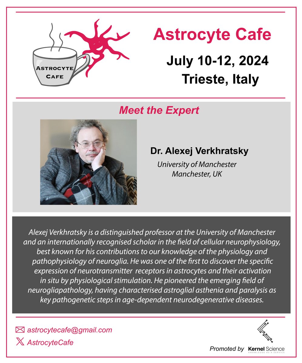 Join us this July at the first in-person #AstrocyteCafe. We are looking forward to our amazing speakers. Today, we highlight the Meet the Expert roundtable with Prof. Alexej Verkhratsky 🙌👇 Register and submit your abstract by April 30th! astrocytecafe.wordpress.com