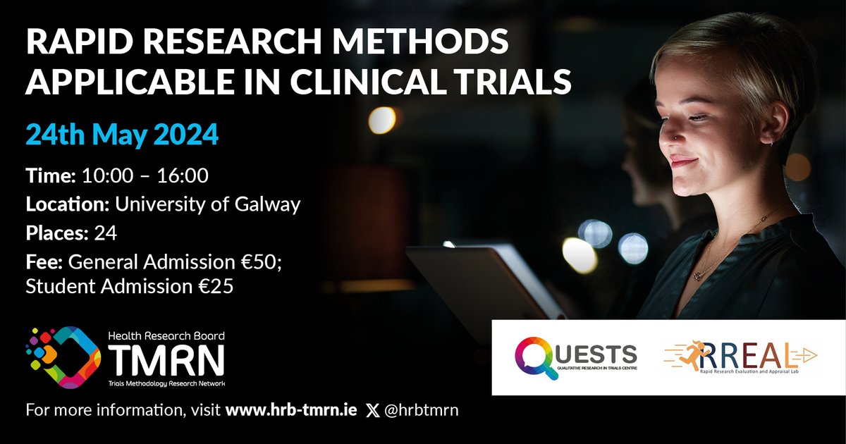 Upcoming Training by @quests & @RREALwork 📚RREAL aims to improve the quality and impact of rapid research used to study and evaluate health service models & interventions for time-sensitive contexts. #TrialsMethodology 📍 @uniofgalway 🗓️24th May 2024 hrb-tmrn.ie/training-educa…