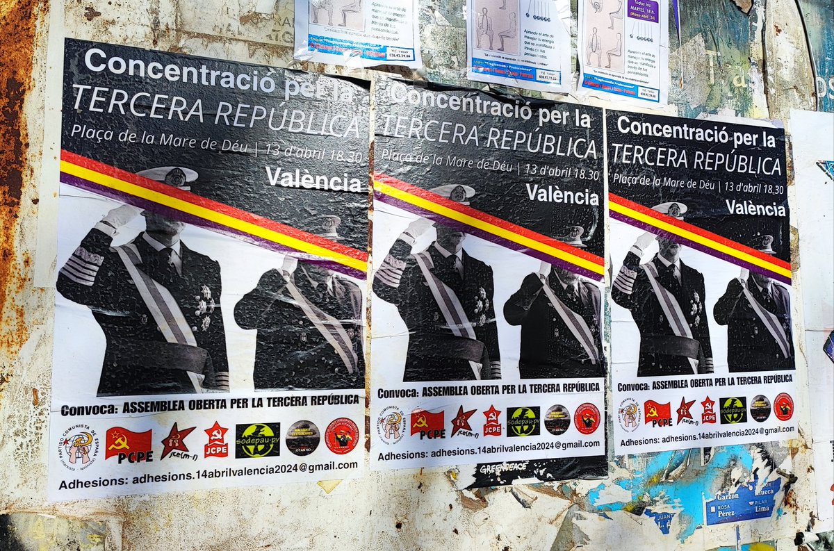 pcpe_valencia's tweet photo. #bondia, #València! 🔴🟡🟣
Lluitem per la #República! ✊
#BorbonesParasitos!
🗓️13 d'abril.
🕡 18:30h.
📍Plaça de la Mare de Déu. https://t.co/eYSGAP3Kmz