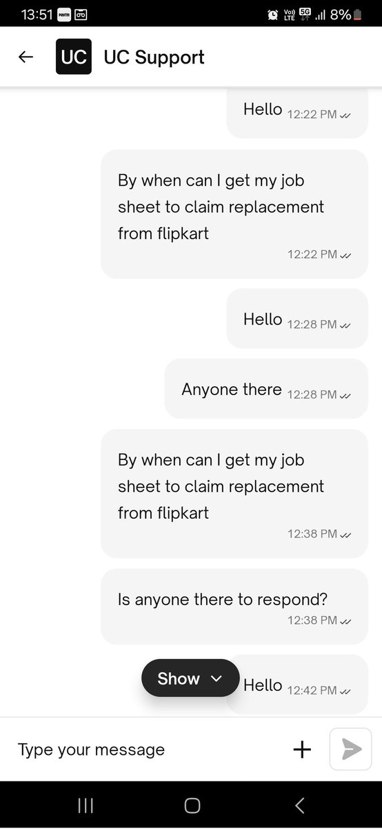 Sriniva657's tweet photo. @UC_Assist @urbancompany_UC It's been more than 1 and half hour by now, no one from UC chat responded but social media team responds in 45 Minutes. 
What is the use of UC chat, It's better you shutdown UC chat and invest more in Social media handling team. https://t.co/qzmXoA52xu