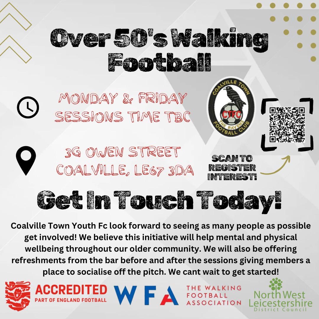 Join our walking football sessions due to launch in May as our youth secretary hits 50 coincidence ?? 🤷 register your interest at coalvilletownyouthfc.co.uk/walking-footba… @NWLeics @NWLSSP @CoalvilleTownFC @leicsfa @nwlhealth @CoalvilleTimes @hermitagefm @CoalvilleCANCBS