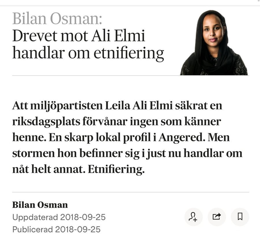 I stand in solidarity with Somali journalist Bilan Osman against the slander and vicious bullying intended to silence her. Stay strong and proud, sis, and don't let the far right bullies bring you down. Bilan Osman is a Swedish journalist who works for the Expo foundation. In…