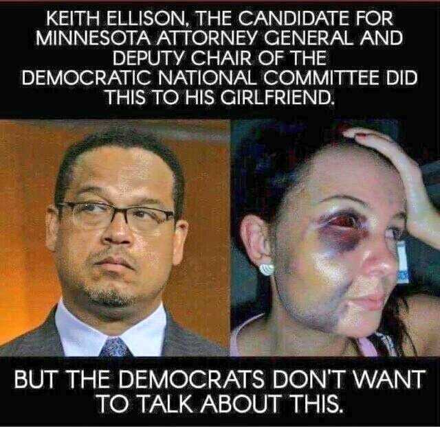 Gitmo99's tweet image. Keith Ellison the deputy chair of the Democratic National Committee has escaped expulsion from Congress for beating up his girlfriend. Where are the women rights groups? 🇺🇸
#HIAW