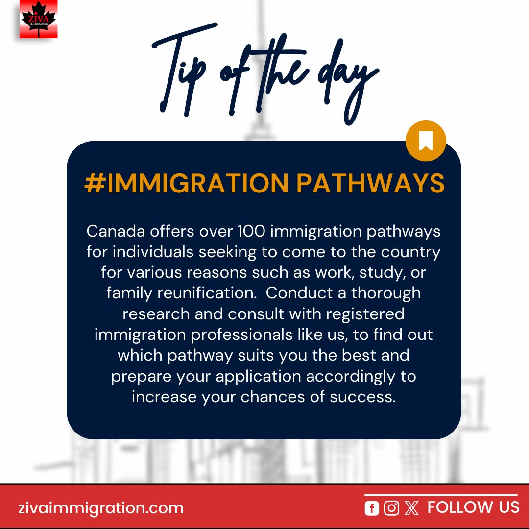 🌟🇨🇦 With over 100 immigration pathways, Canada opens its doors wide for work, study, and family reunification.  🍁💼📚

#CanadaImmigration #PathwayToSuccess #StudyInCanada #FamilyReunification #ImmigrationExperts