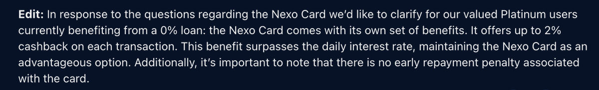 crypto_boog's tweet photo. @NexoNotNexto Awesome thread man, thanks. They also added some clarification for Nexo Card users, which I think should be mentioned, cause it's on point.
Let's go @Nexo $NEXO 🚀 https://t.co/a60ConF2HF
