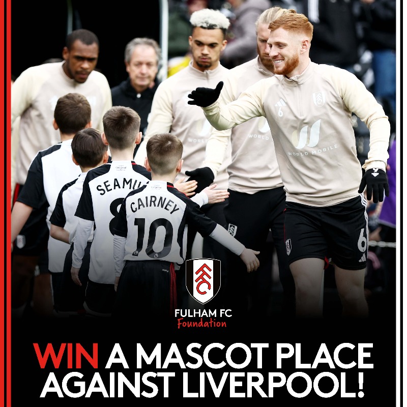 A final reminder - our monthly mascot draw for Fulham's upcoming clash with Liverpool closes tomorrow at midday, with winners notified tomorrow afternoon. Visit the link below to enter! register.enthuse.com/ps/event/Fulha… #FulhamFamily #FFC