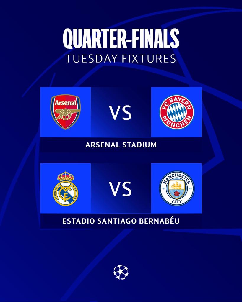 PREDICT THE FULL TIME SCORE AND WIN AIRTIME. make sure you are following us #UCLFantasy #UCL #ARSBAY #RMDMANCITY #ManCity #ARSENAL #Bayern #RealMadrid #RealMadridManchesterCity