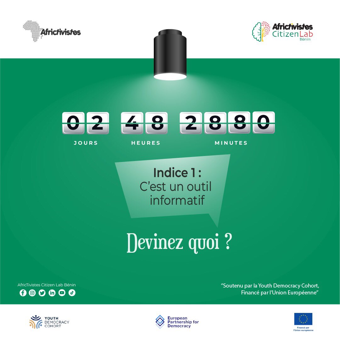 Tic tac, tic tac...

Dans deux jours 😉

Soutenu par la @YouthCohort Financé par @EU_Partnerships   
#ACLB #AfricTivistes #SupportedByYDC @AFRICTIVISTES