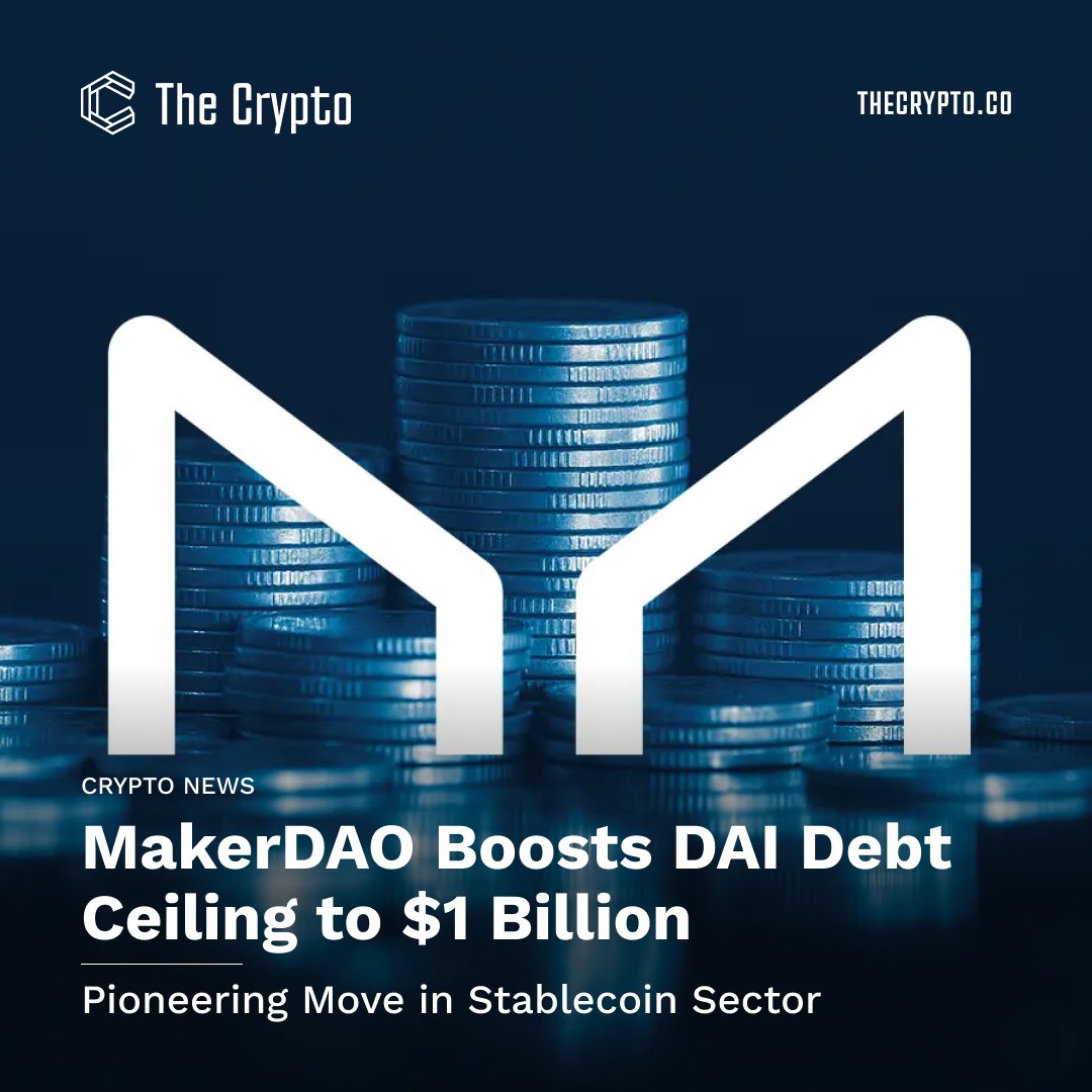 MakerDAO makes a bold move, hiking its debt ceiling to a cool $1 billion 💰! It's a strategic play aimed at enhancing its impact in the rapidly advancing stablecoin market. Curious to know more? Dive deep into their vision and strategy here 👉📖thecrypto.co/article/makerd…