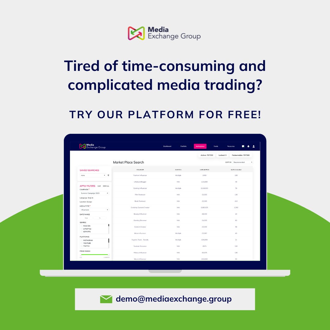 Struggling with media trading complexities? Our user-friendly platform is the solution! Simplify your trading game with simplicity and efficiency. Try it for FREE – no strings attached: mediaexchange.group/book-demo 🚀💼 

#AdTech #MediaTrading #MediaExchangeGroup