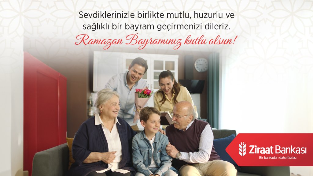 Sevdiklerinizle birlikte mutlu, huzurlu ve sağlıklı bir bayram geçirmenizi dileriz. Ramazan Bayramınız kutlu olsun! #ZiraatBankası #RamazanBayramı #İyiBayramlar