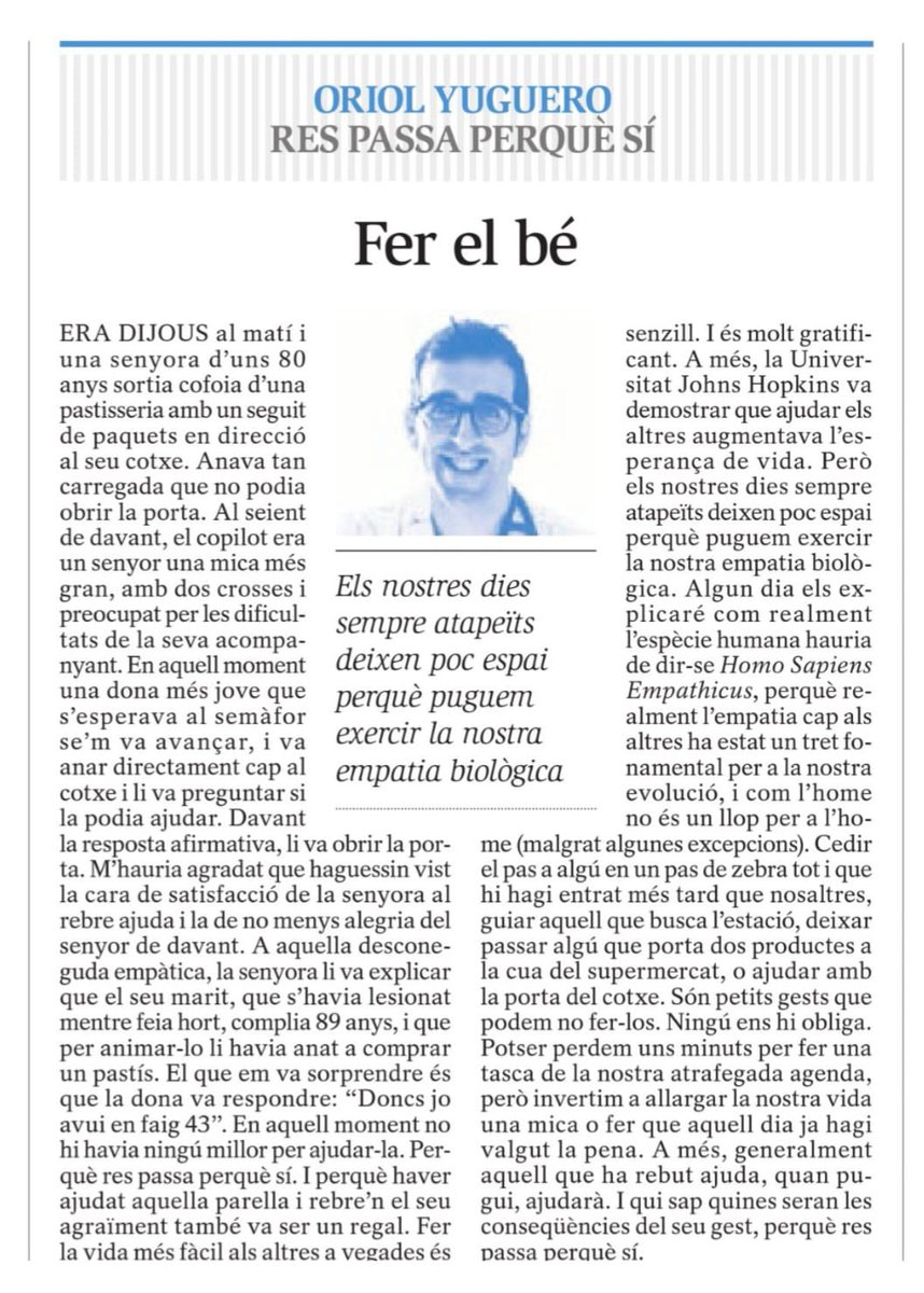 oyuguero's tweet photo. No sempre és fàcil, però sempre és gratificant. El meu article “Fer el bé" https://t.co/Yar5RqlzOw https://t.co/j7WPlbDnvk