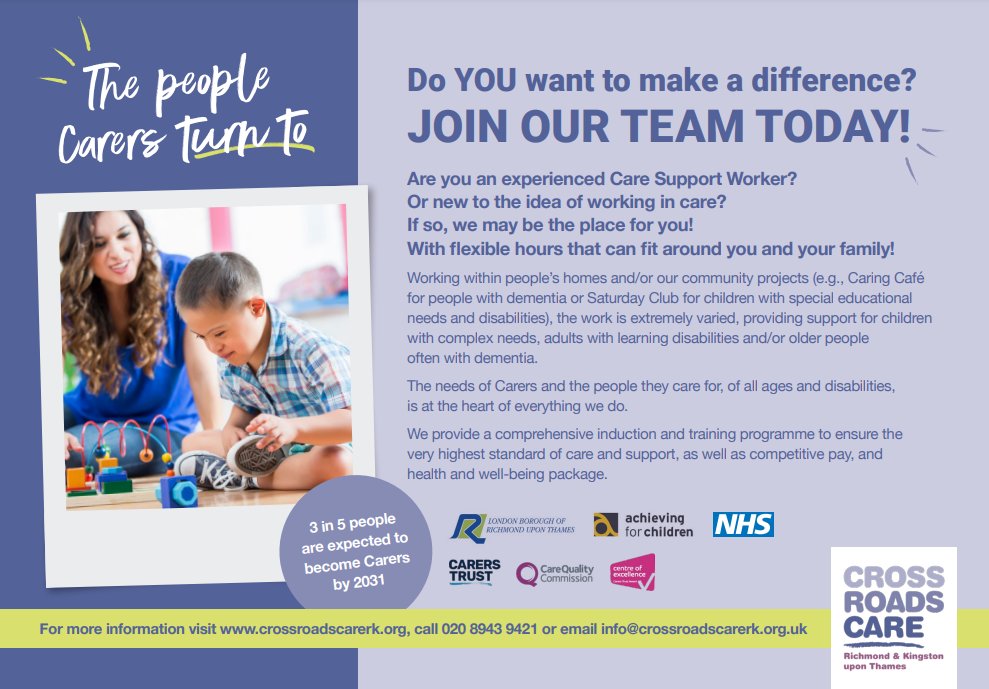 Fabulous opportunities for @YourStMarys students to work with an inspirational local charity @XroadsRandK Support children with complex needs, adults with learning difficulties or older people with dementia. Support your local community & gain valuable experience...
