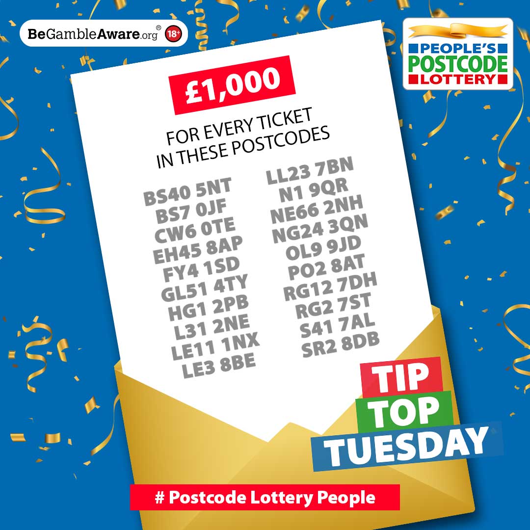 It’s Tip Top Tuesday, #PostcodeLotteryPeople, TWENTY postcodes have just won £1000 for each ticket they play. Try and top that! 

Check our gold envelope and see if you're one of our lucky winners in today’s #DailyPrize 🌟

postcodelottery.co.uk/lottery-result…
