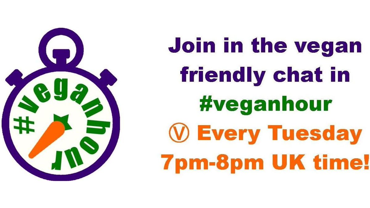 Thank you all once again for joining in the #vegan friendly chat during this week's #VeganHour. Hope to see you again next Tuesday 7pm-8pm BST. Ⓥ #Veganism #AnimalRights #GoVegan #VeganForTheAnimals