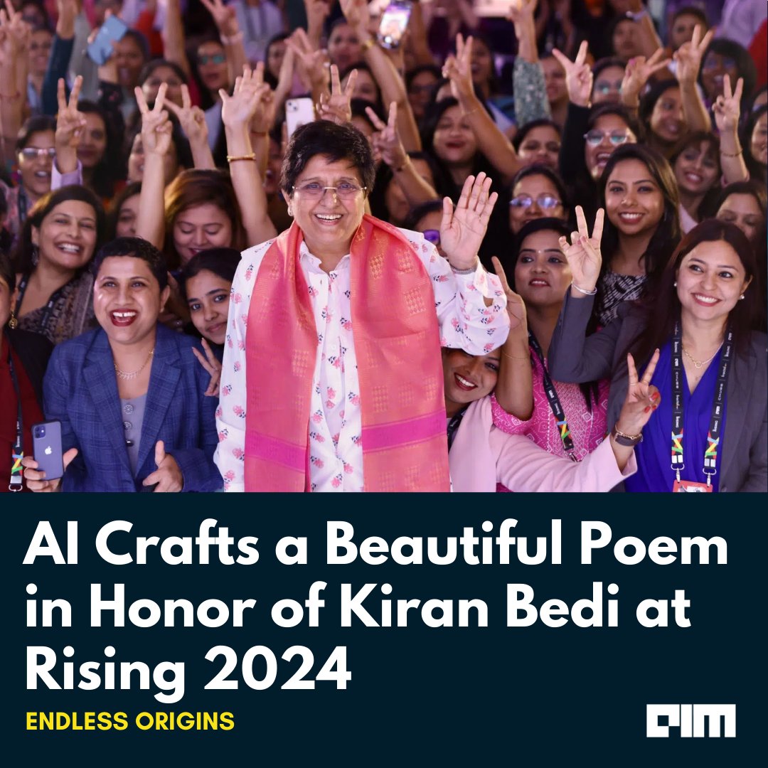 At Rising 2024, India's premier diversity summit, Kiran Bedi, India's first female IPS officer, captivated attendees. In a fireside chat moderated by Megha Sinha, VP of Genpact's AI/ML, an AI-generated poem stole the show. Read more🔗👇 analyticsindiamag.com/ai-crafts-a-be…