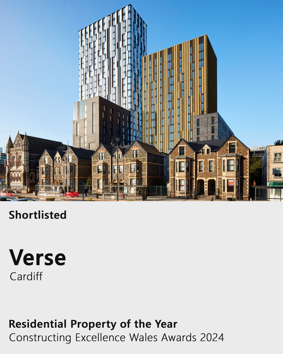 We’re pleased to learn that Verse has been shortlisted for Residential Property of the Year at the @CEWales Awards 2024. We’re proud of this development for its approach to addressing the growing issue of loneliness and isolation in inner-city living. #CEWAwards2024