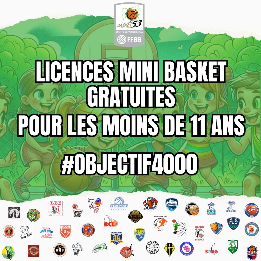 [Licences Mini Basket gratuites]

Nous vous informons que la gratuité des licences pour les U11 et moins est reconduite depuis le 1er avril 2024.

Pour ceux qui hésitent encore, c'est l'occasion de se mettre au basket !😉

#Objectif4000licenciés