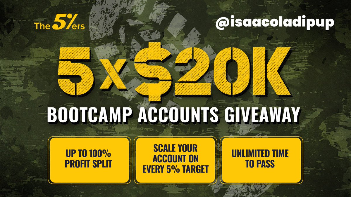 5 × $20k Bootcamp Account Giveaway Tasks Follow @the5erstrading || @isaacoladipupo_ Like, repost and tag 3 traders Subscribe to The5ers channel: youtube.com/@The5ersFundin… Join my TG channel: t.me/isaacoladipupo… Create an account with The5ers via this link:…