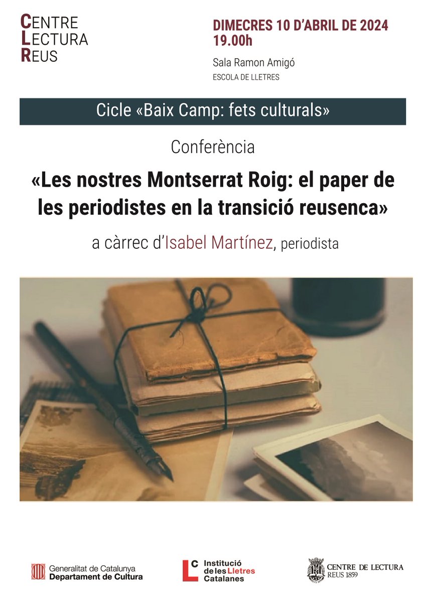 📢 Demà dimecres, a les 19.00, Isabel Martínez ens parlarà de «Les nostres Montserrat Roig: el paper de les periodistes en la transició reusenca». #Reus #BaixCamp #joproposo <a href="/AgendaCultura/">Agenda Cultural de Catalunya</a> <a href="/gransesperances/">Isabel martinez</a> <a href="/ReusCultura/">Reus Cultura</a> <a href="/Surtdecasa/">Surtdecasa</a> <a href="/laguiadereus/">La Guia de Reus</a>