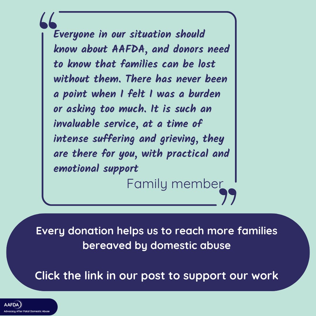 AAFDA has never turned a family away but for the first time in our history we have had to bring in a waiting list. Every donation, however small, will help us to support more families bereaved by domestic abuse. justgiving.com/campaign/aafda…