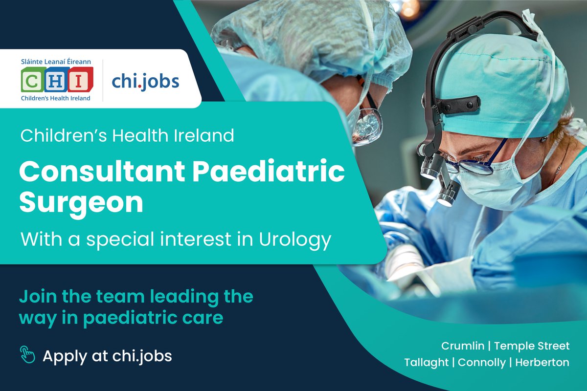 CHI is leading the clinical and operational transformation of acute paediatric healthcare in Ireland. Applications are invited for the role of Consultant Paediatric Surgeon with a special interest in Urology. Learn more and apply at: ow.ly/hZb250Rb7e2