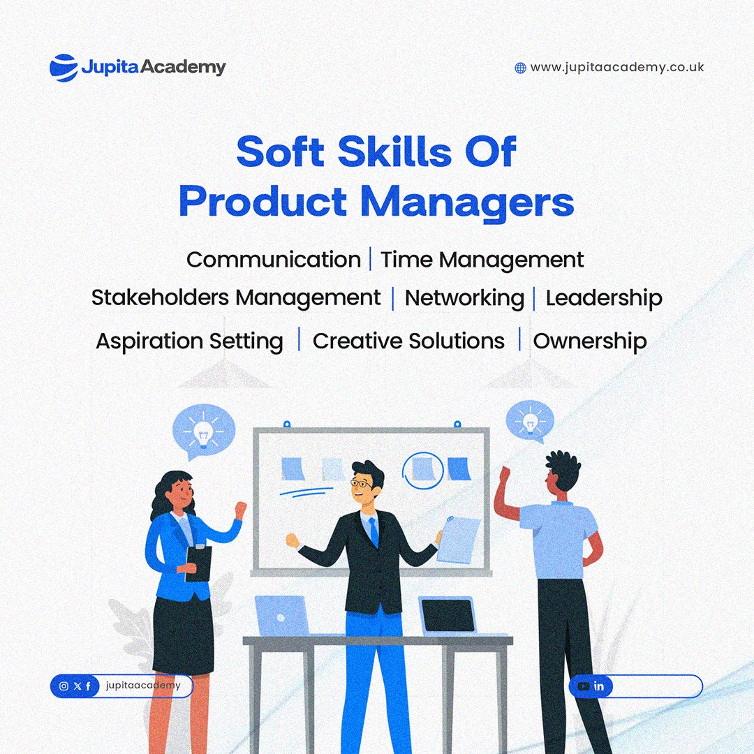 Hey guys😎

Did you know that Behind every great product lies a skillful blend of strategy, empathy & leadership?💼

Let’s dive into the world of product management & discover the essential soft skills that drive success.🚀

 #ProductManagement #jupitaacademy #techtwitter