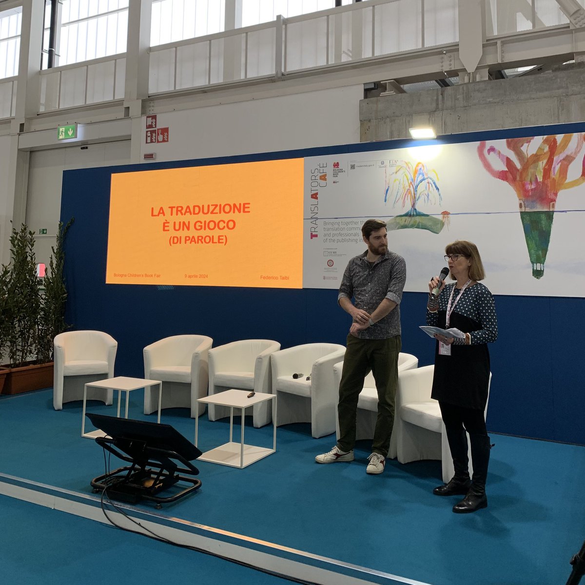 At the Translator’s Café at Bologna with Federico Taibi. *Translation Is a Child’s Play (on Words.)* #BCBF24 @BoChildrensBook