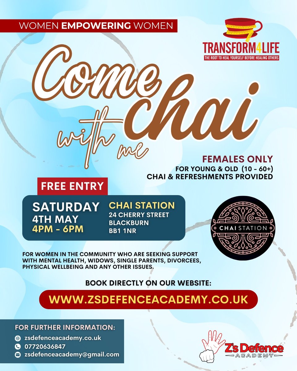 Join us for an exclusive event at Chai Station and learn valuable tips for improving your mental health and wellbeing. Delivered by qualified coach, this event promises insights on GUT HEALTH . Book on our website zsdefenceacademy.co.uk/online-session…