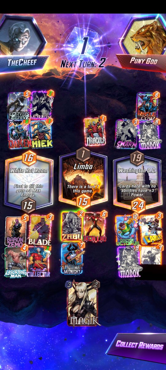 ITheCheefI's tweet photo. @MARVELSNAP might be a bug, but pulling the modok caused a fast forward en Doc Ock pulling my own hand in the lane. Why did that happen? https://t.co/LbHPdhDPqv