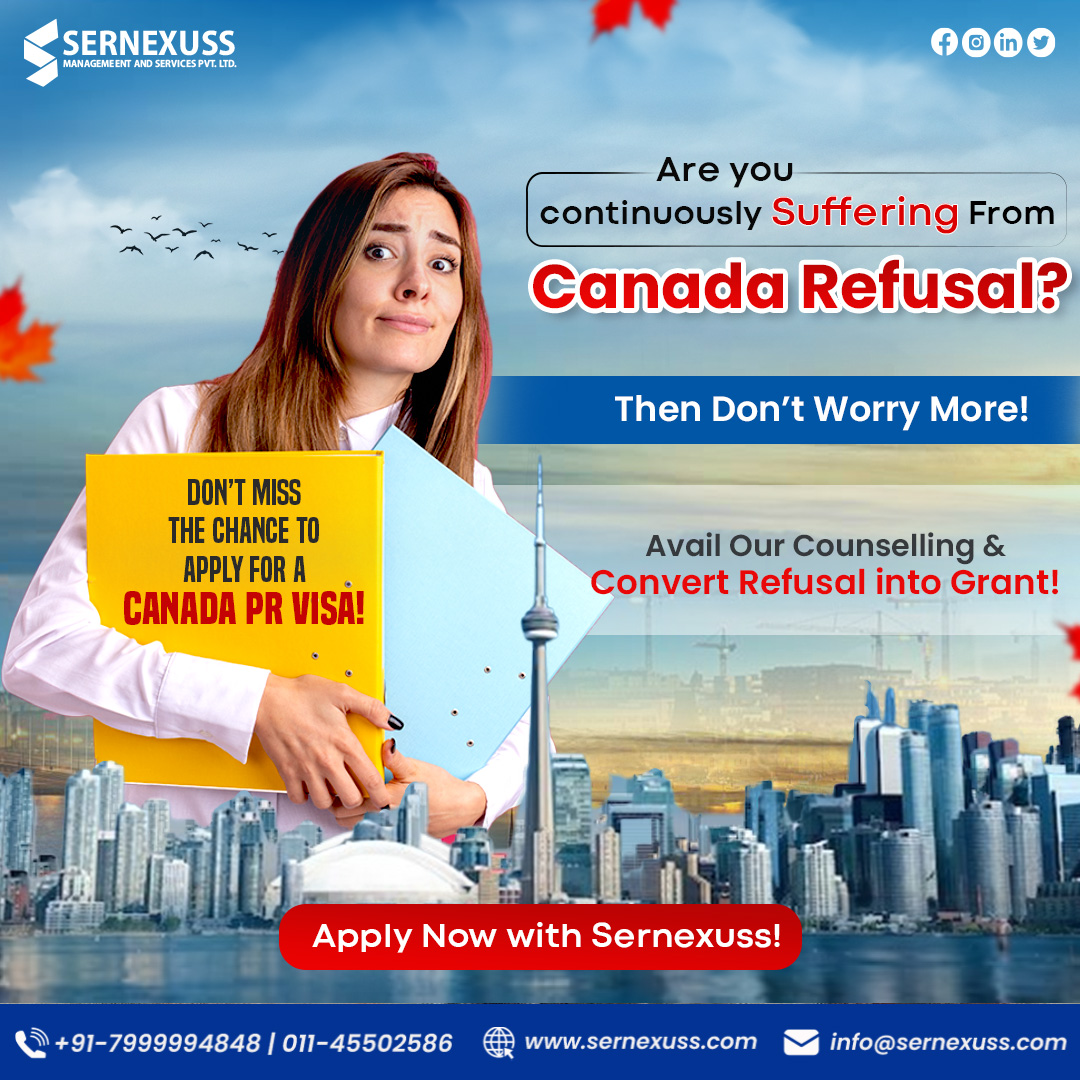 We are the best immigration consultants who can assist you in converting your refusal visa into a grant. Connect us!!

For more information call us at +91 7999994848 or chat with our experts:- bit.ly/3YFARfD

#canada #immigrationconsultant #visaconsultant #sernexuss