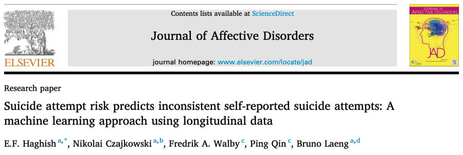 Haghish (@haghish.bsky.social) (@haghish) on Twitter photo Open access! New publication with colleagues <a href="/Psykologiskinst/">UiO - Psykologisk Institutt</a> <a href="/UniOslo_MED/">UiO - Det medisinske fakultet</a> addresses #adolescent inconsistent #suicide reports and how it relates to #risk. It has a clear clinical message: inconsistent reports are indicative of lower suicide attempt risk.
doi.org/10.1016/j.jad.… Open access! New publication with colleagues <a href="/Psykologiskinst/">UiO - Psykologisk Institutt</a> <a href="/UniOslo_MED/">UiO - Det medisinske fakultet</a> addresses #adolescent inconsistent #suicide reports and how it relates to #risk. It has a clear clinical message: inconsistent reports are indicative of lower suicide attempt risk.
doi.org/10.1016/j.jad.…