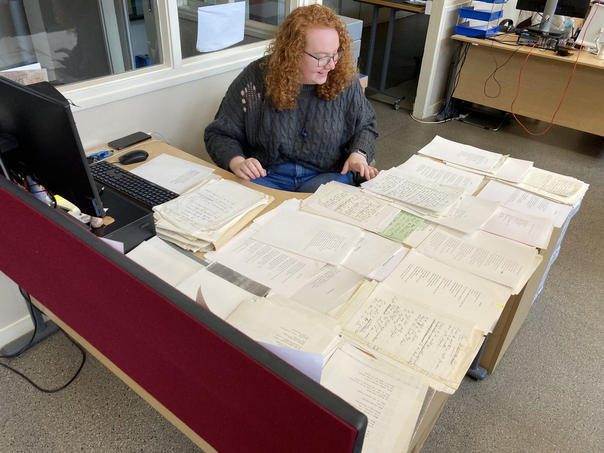 (1/3) #Archive30 The current #ArchiveCollection I am working on is the Brendan Kennelly Literary archive. The collection comprises over 315 large boxes of material which include literary drafts, lectures, 
research materials, reviews, workshop material, works by others,