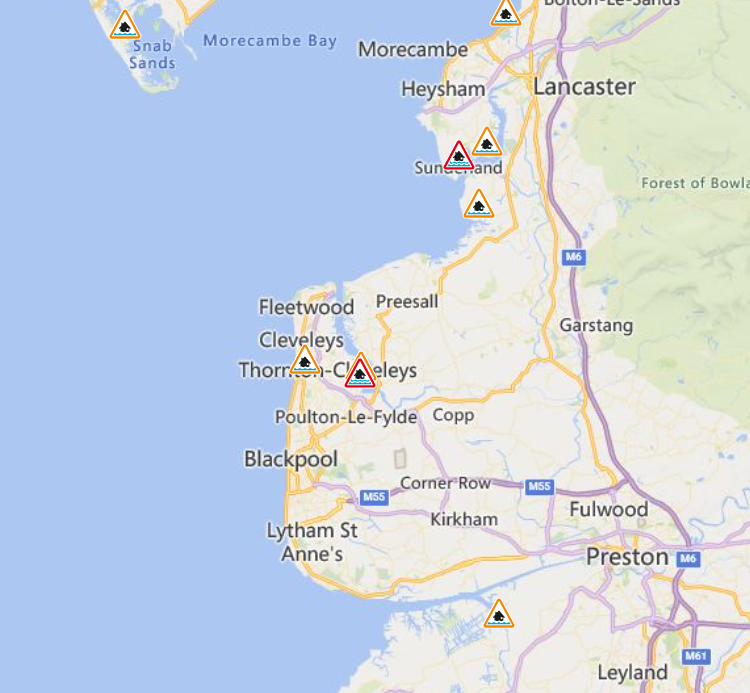 We've now 2 @EnvAgencyNW #coastal #flood warnings in force in #Lancashire on the Wyre estuary & at Sunderland Point. More info at check-for-flooding.service.gov.uk #floodaware