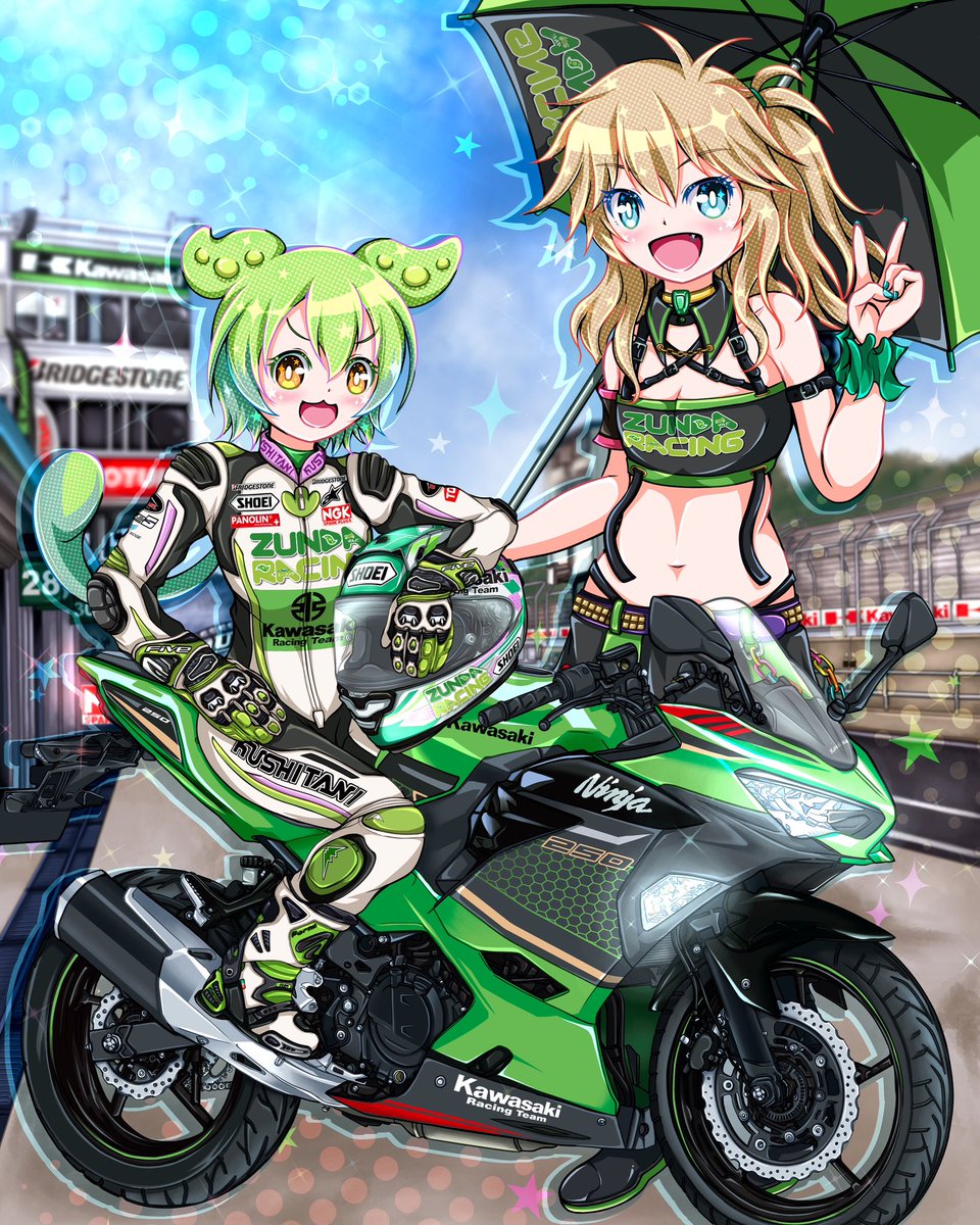 ずんだレーシング🏍️

ずんだもんは緑→緑はカワサキ→だったらレーサーずんだもん描くべ
なーんて思って描き始めたらエラい時間かかっちまいましたゾ。

つむぎちゃんかわいく描けたんで超満足🥰

#ずんだもん 
#春日部つむぎ
#バイクイラスト
#Kawasaki
#ninja