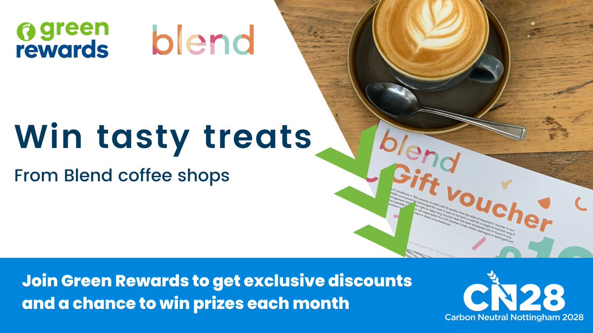 New prizes up for grabs with Notts Green Rewards this Spring 🌷🐣 Win a voucher for Blend coffee shops! You can spend it on awesome coffees, cheesy delights or any other baked goods, the perfect excuse for a treat🥐 Find out more 👉 bit.ly/3TT9Kyg