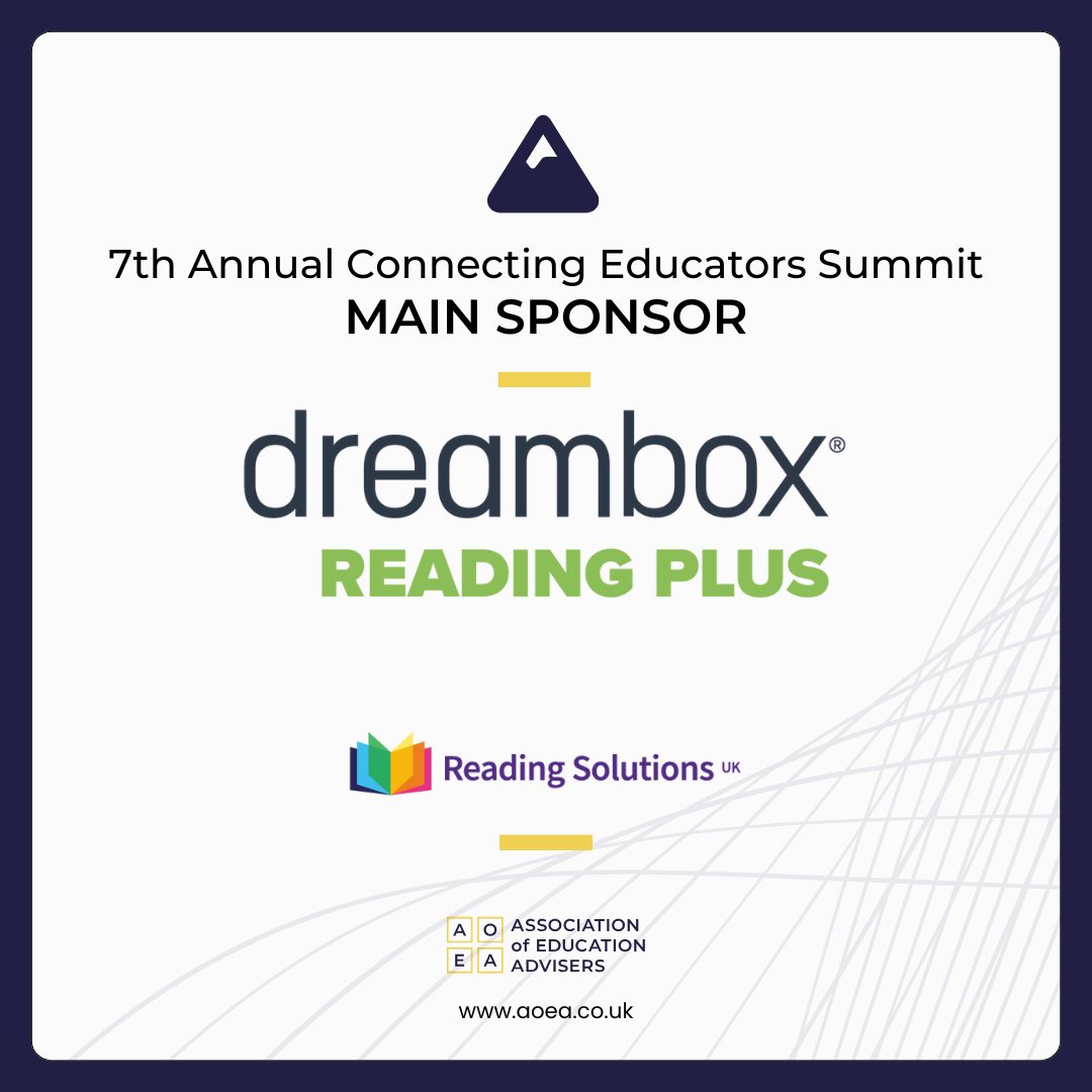 @ReadSolutionsUK is returning as our main sponsor for the 7th #AoEA #ConnectingEducators Annual Summit! Reading Solutions UK share our mission to further education, and continually do so with their online reading development programme, DreamBox Reading Plus. #EducationAdvisers