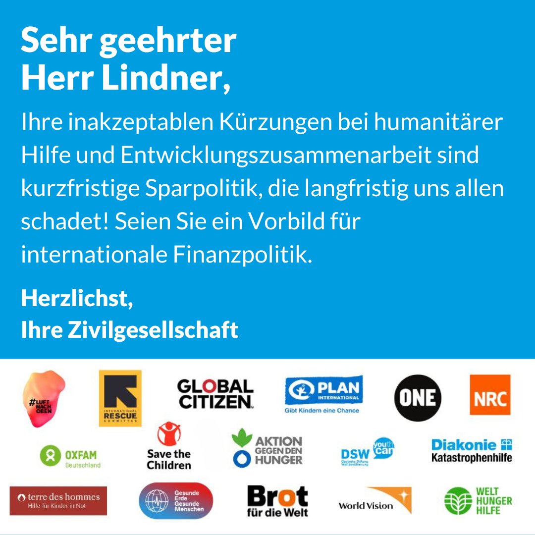 Bei der Einhaltung des Koalitionsvertrags ist noch #LuftNachOben, Herr @c_lindner! Ihre Sparpolitik bei @BMZ_Bund und @AuswaertigesAmt sind inakzeptabel. Gesamter Text des Offenen Briefs: team-luftnachoben.de/wp-content/upl…