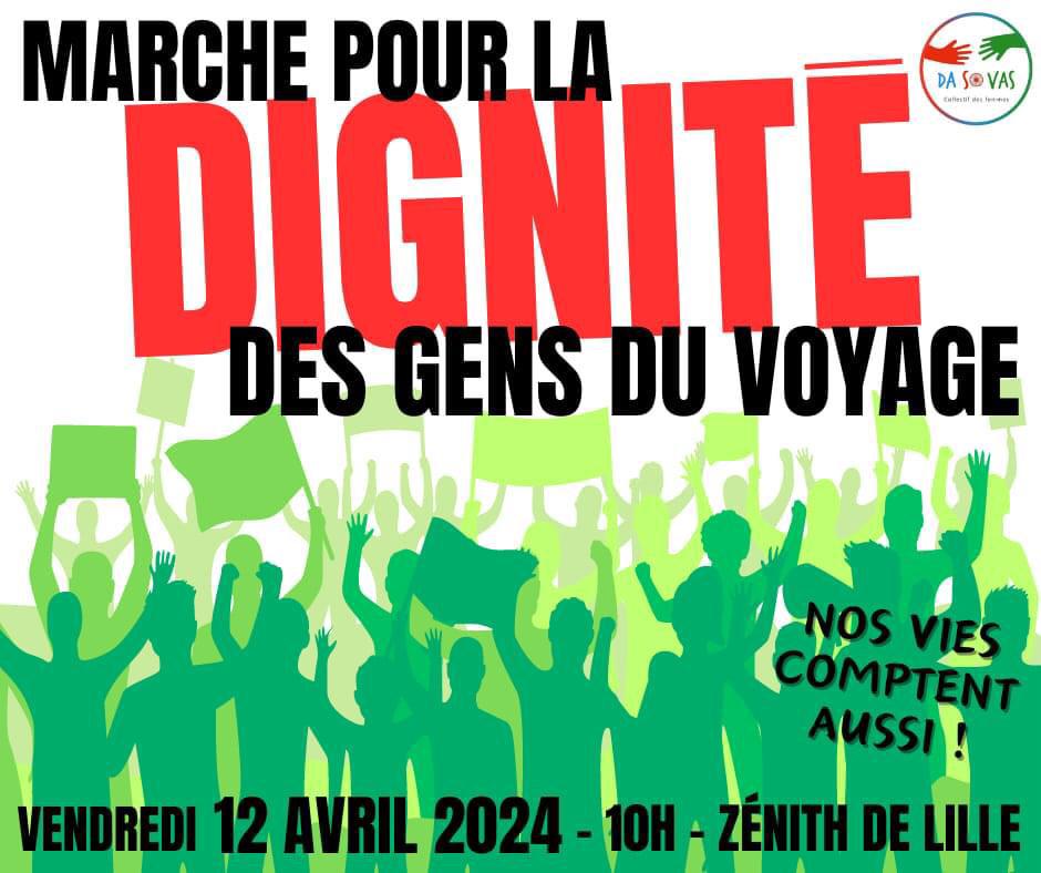 Pour la dignité et contre le racisme nous marcherons ce vendredi 12 avril à partir de 10h au départ du Zénith de Lille.
L'antitsiganisme ça suffit !
Nos vies comptent aussi !