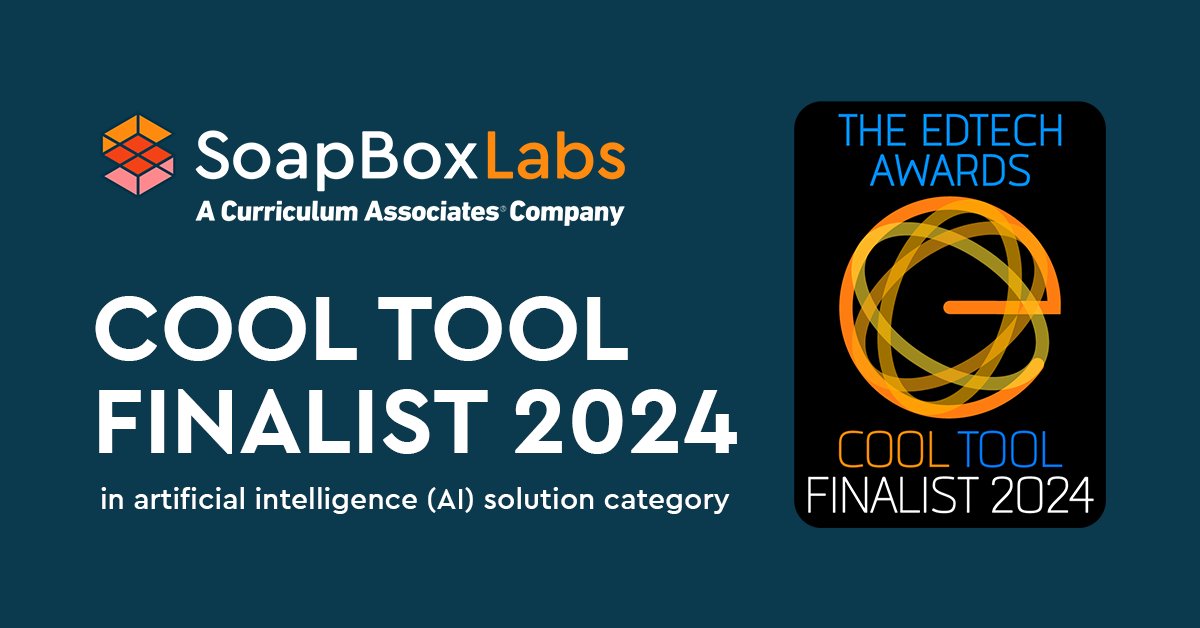 SoapBox Labs has been selected as a finalist for the Best Artificial Intelligence Solution in the Cool Tool category at the @edtechdigest Awards 2024! 🏆 Join SoapBox + @CurriculumAssoc in celebrating this milestone at the ASU+GSV AIR Show. Register now asugsvsummit.com/airshow/regist…