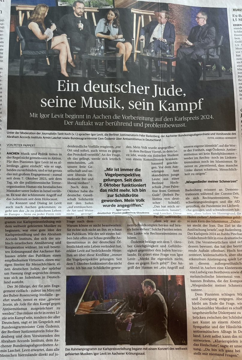 Klassik  und Politik —  Auftakt zum #Karlspreis2024  #Aachen 
@igorpianist  spielt Beethoven und Brahms.  #Krönungssaal  #AachenerRathaus 
(Aachener Zeitung)